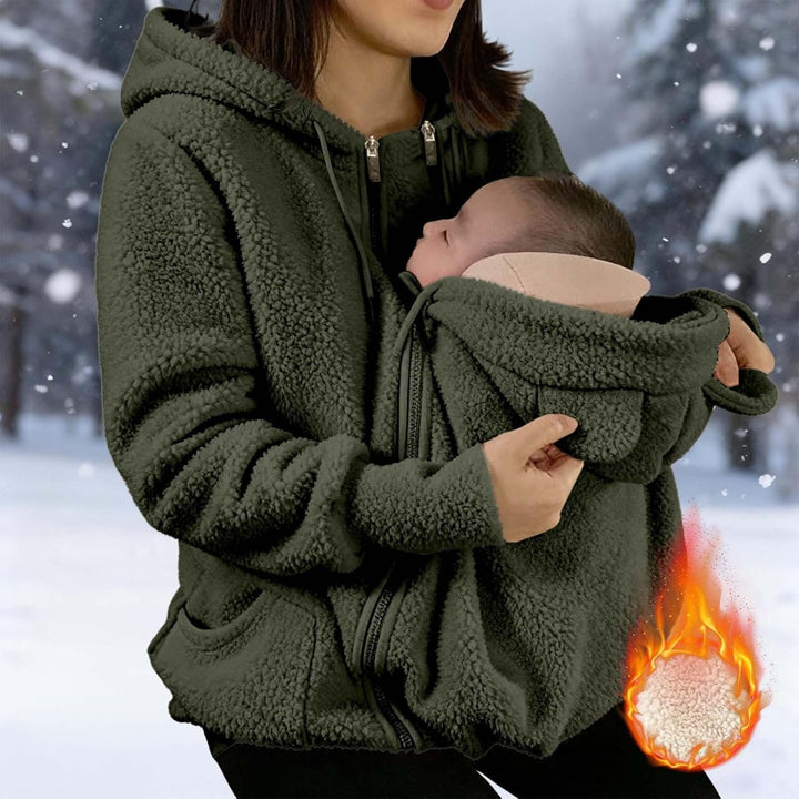Umstandsjacke mit Babyeinsatz Warm Teddy Fleecejacke Umstands Baumwolljacke Winter Umstandsmode 2 in