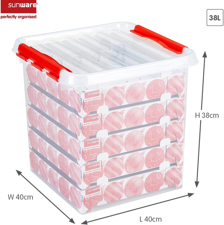 Sunware Q-Line Weihnachtsbox mit Tabletts für 125 Kugeln, transparent/rot, 38 Litre