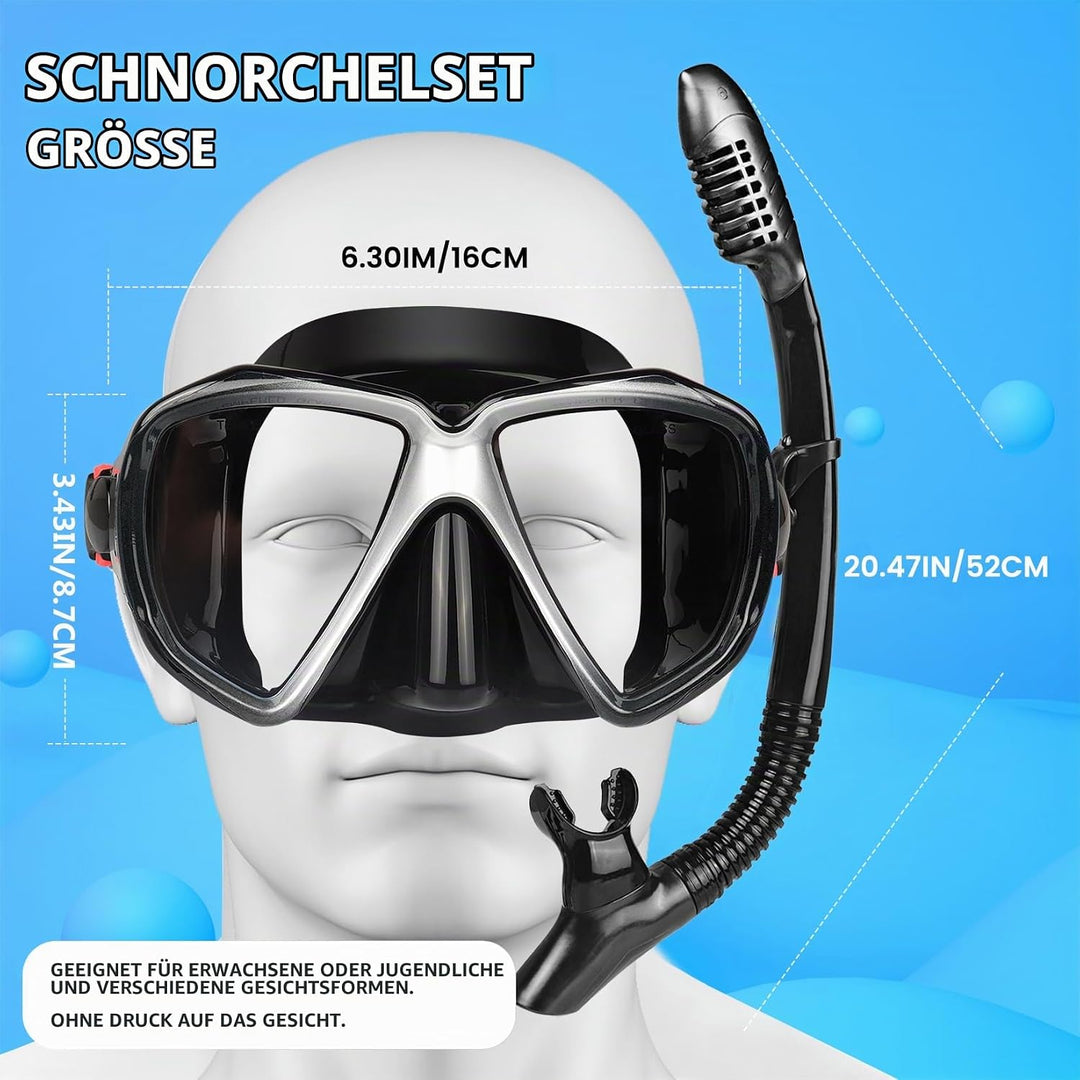Taucherbrille für Erwachsene mit Anti-Nebel Schnorchelmaske, Schwimmmaske gehärtetem Glas und Nasena
