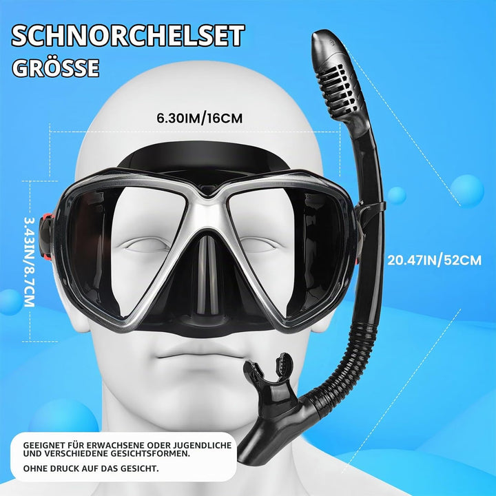 Taucherbrille für Erwachsene mit Anti-Nebel Schnorchelmaske, Schwimmmaske gehärtetem Glas und Nasena