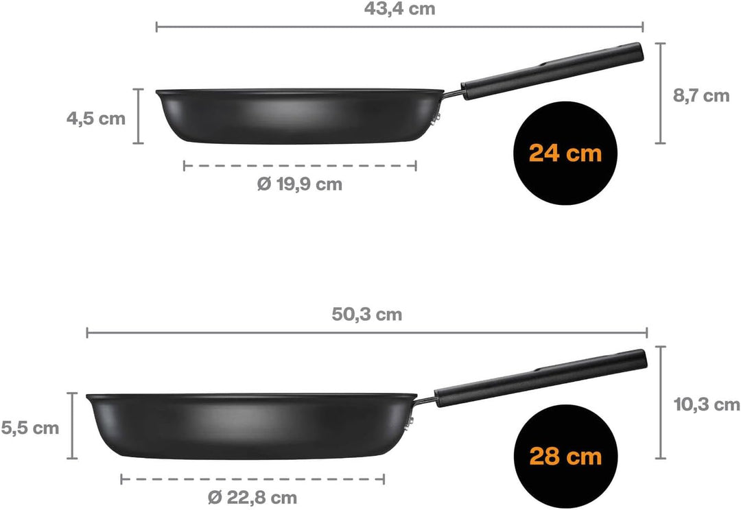 Fiskars Bratpfannen-Set, Hard Face, Durchmesser 24 cm und 28 cm, Für alle Kochfelder geeignet, Antih