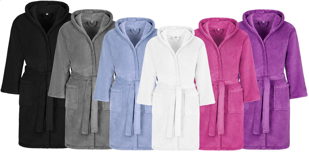 Kinder Bademantel Kuschel Soft Fleece Microfaser mit Kaputze &amp; Taschen Jungen, Mädchen Kinderbademan