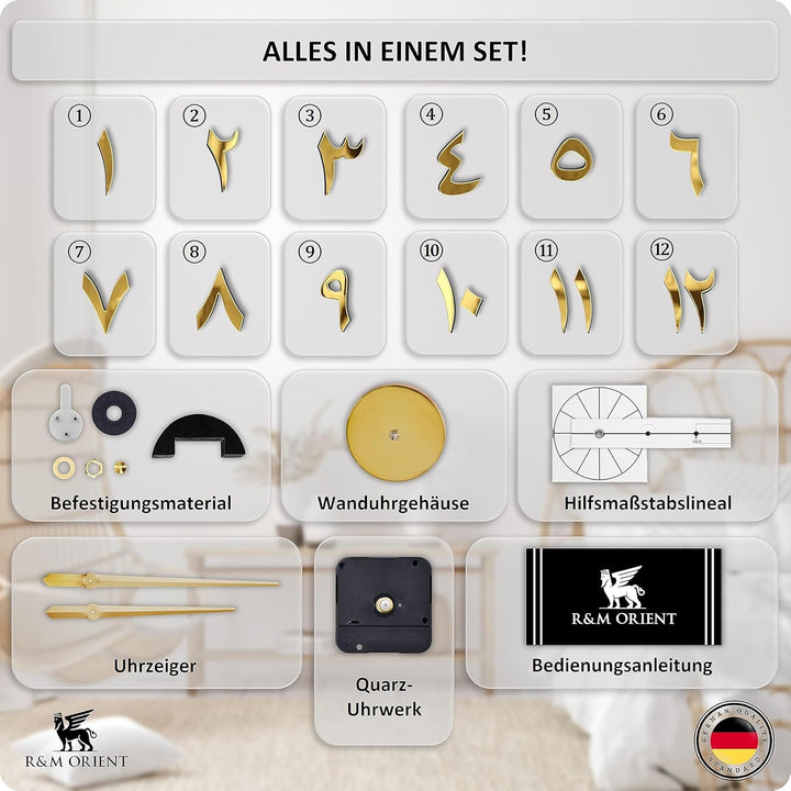 R&M Orient 3D Arabische Wanduhr grosse Moderne Mute DIY - Dekoration Geschenk - Wohnzimmer Home Offi