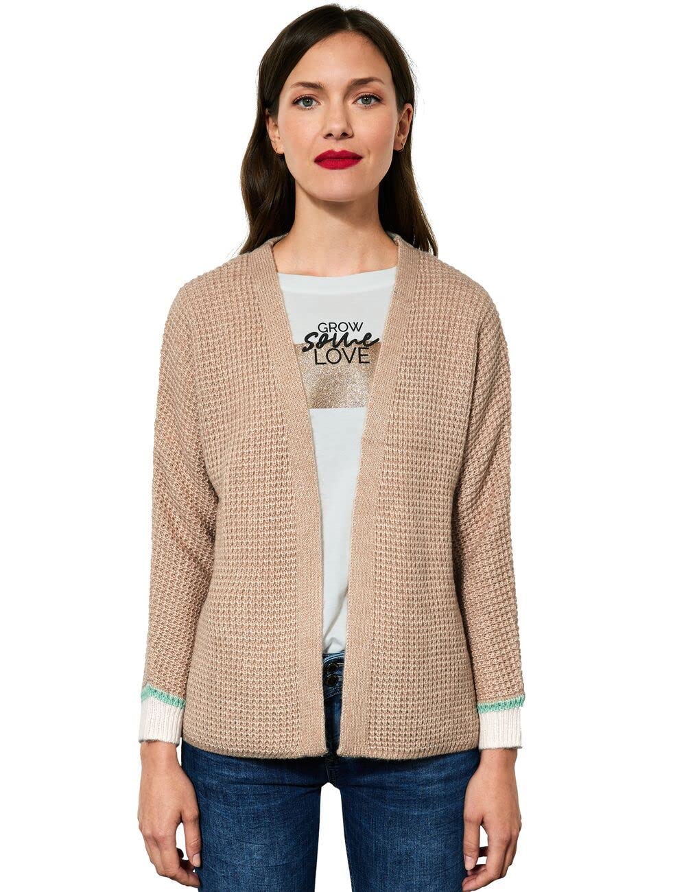 Street One Damen Offene Strickjacke 42 Buff Sand Melange, 42 Buff Sand Melange