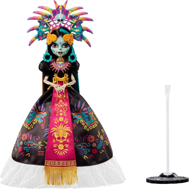 Monster High Puppe, Skelita Calaveras Día de Muertos 2025 Sammelfigur, Robe im Aztekenstil mit bunte