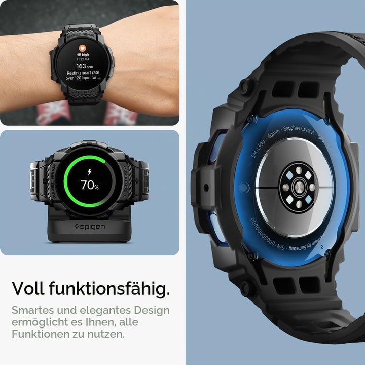 Spigen Rugged Armor Pro Hülle mit Armband Kompatibel mit Samsung Galaxy Watch 7 40mm (2024) - Matt S
