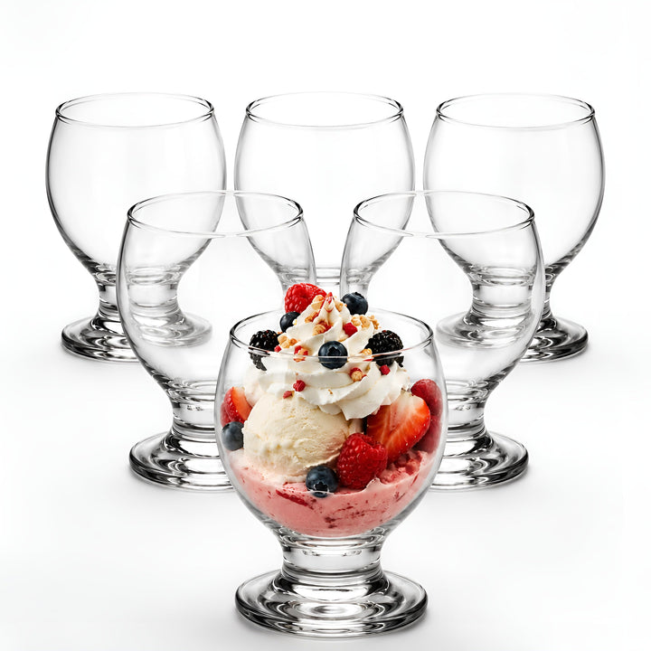Dessertgläser 6er Set – 215 ml Eisschalen-Kelchgläser – Ideal für Eis, Desserts, Cocktails & kalte G