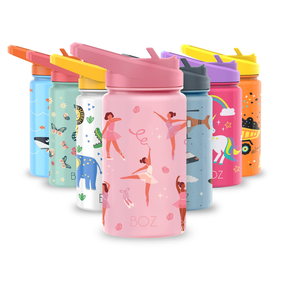 BOZ Trinkflasche mit Strohhalm Kinder, Doppelwandig Vakuumisolierte Edelstahl Kindertrinkflaschen fü