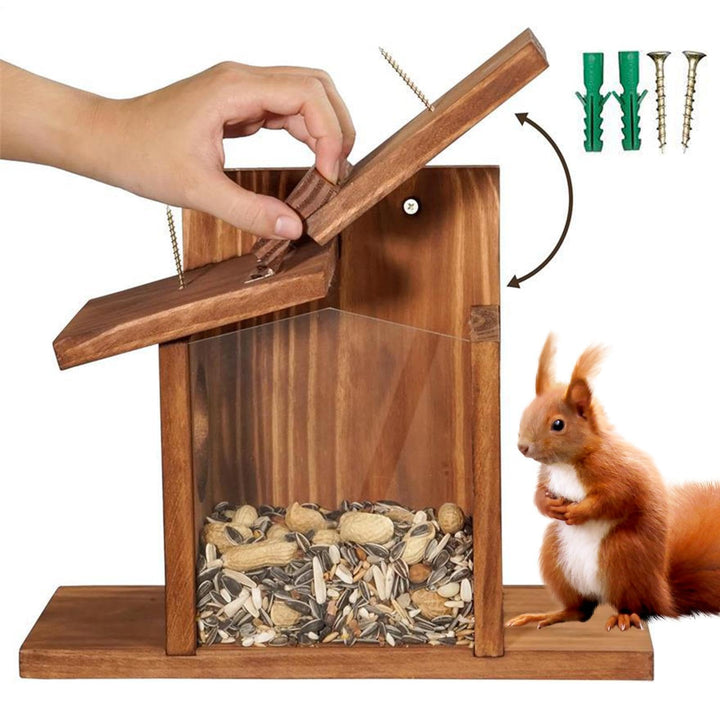 Holz Eichhörnchen Futterhaus für Aussen Wooden Pet Feeding Box | Eichhörnchen Futterbox for Garden,