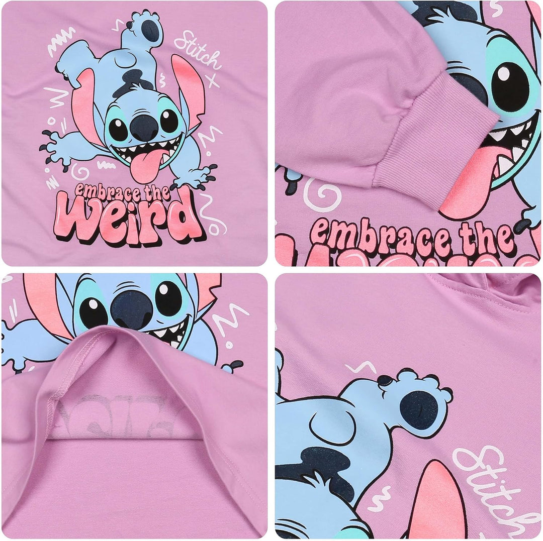 Disney Stitch Sweatshirt mit Kapuze aus Baumwolle für Mädchen, über den Kopf zu ziehen, 100% Baumwol