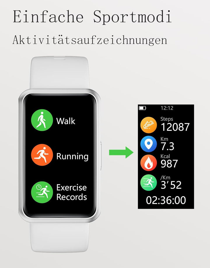 HUAKUA Schrittzähler Uhr (Ohne app und Handy) 1,47 Zoll Touchscreen Einfach Smartwatch Fitness Track