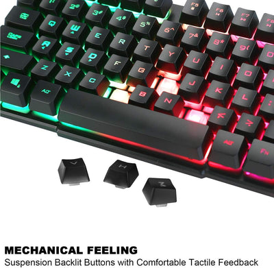 BAKTH Gaming Tastatur und Maus Set, LED Hintergrundbeleuchtung QWERTZ DE Layout, Regenbogen Farben B