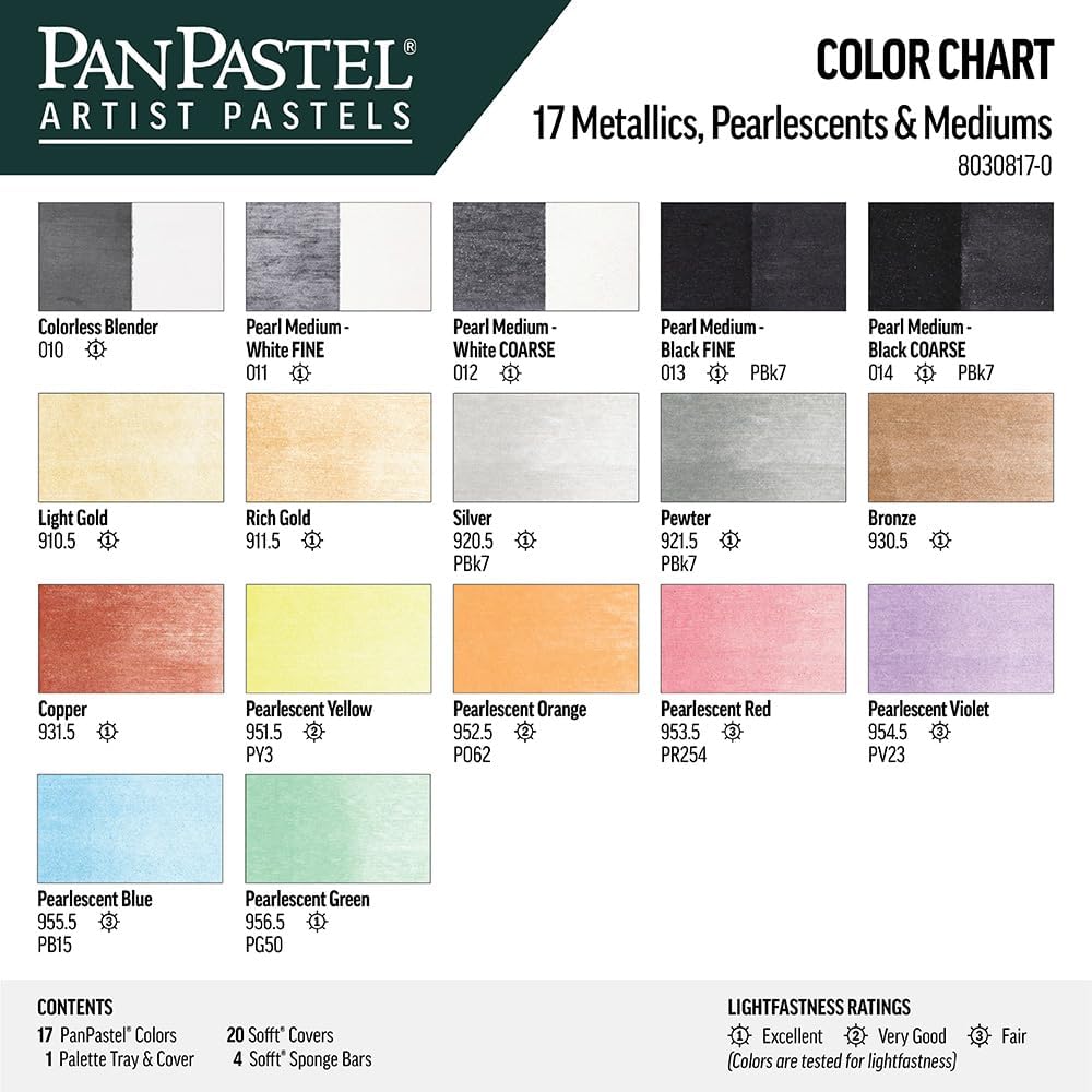 Panpastel 17 Metallic/Pearl/Medium Set by Colorfin