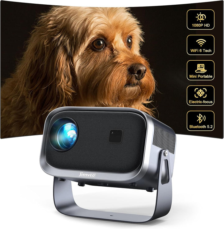 Beamer【Elektrischer Fokus/Trapezkorrektur】±360° Rotating Mini Beamer 1080P Full HD 12000L WiFi6 Blue