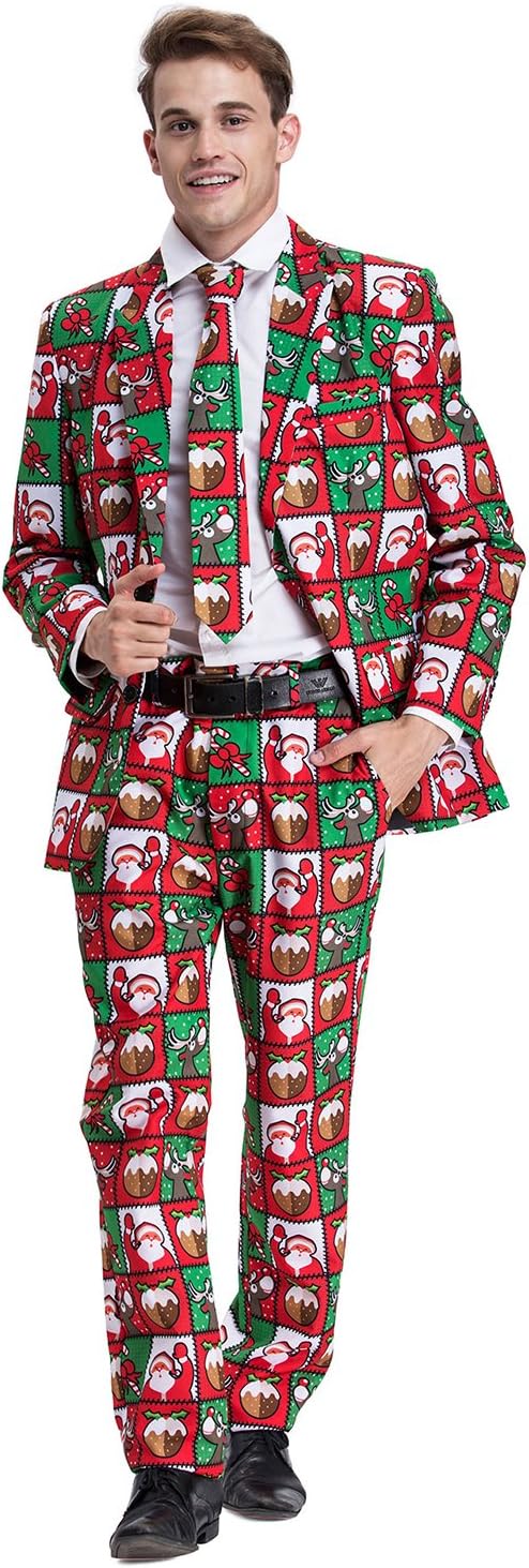 U LOOK UGLY TODAY Herren Lustige Weihnachtsanzüge für Weihnachten Party Kostüm Festliche Anzug aus S