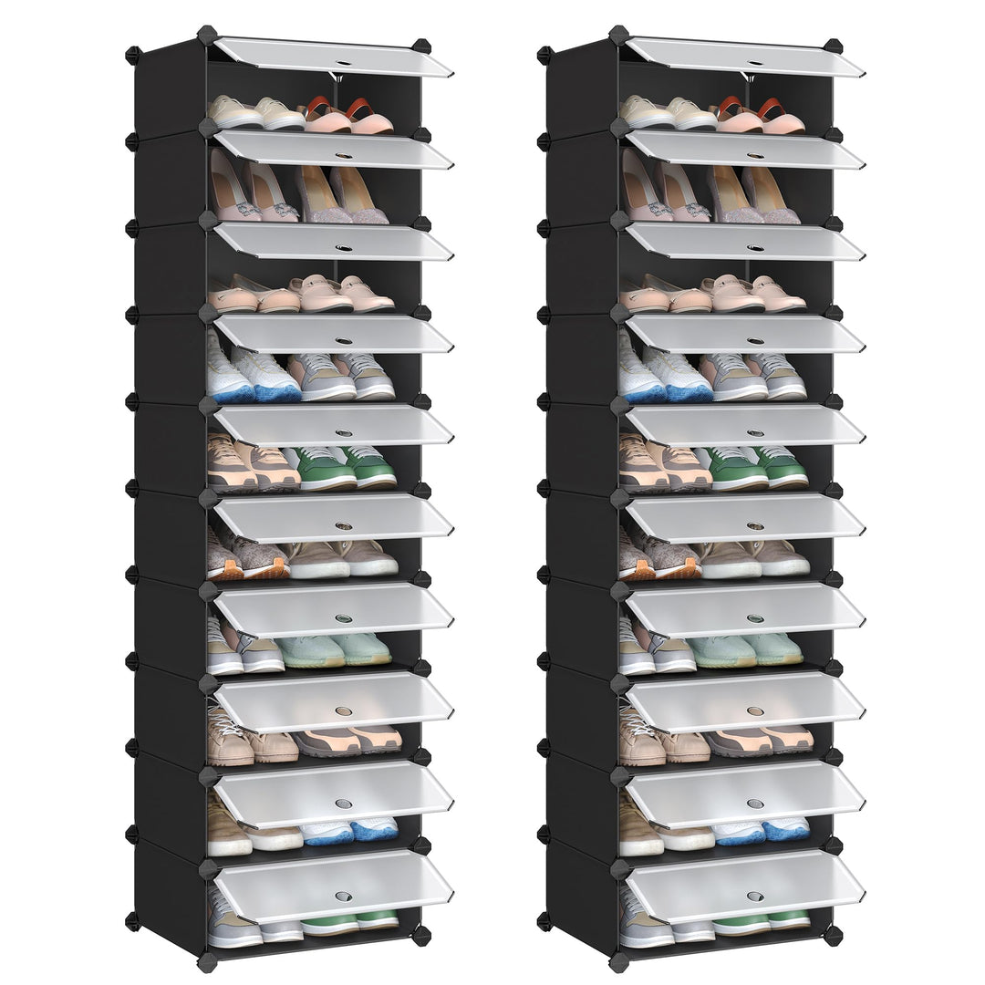 SONGMICS Schuhregal, Steckregal, Regalsystem, Schuh-Organizer, DIY-Regal, mit Tür, aus PP-Kunststoff