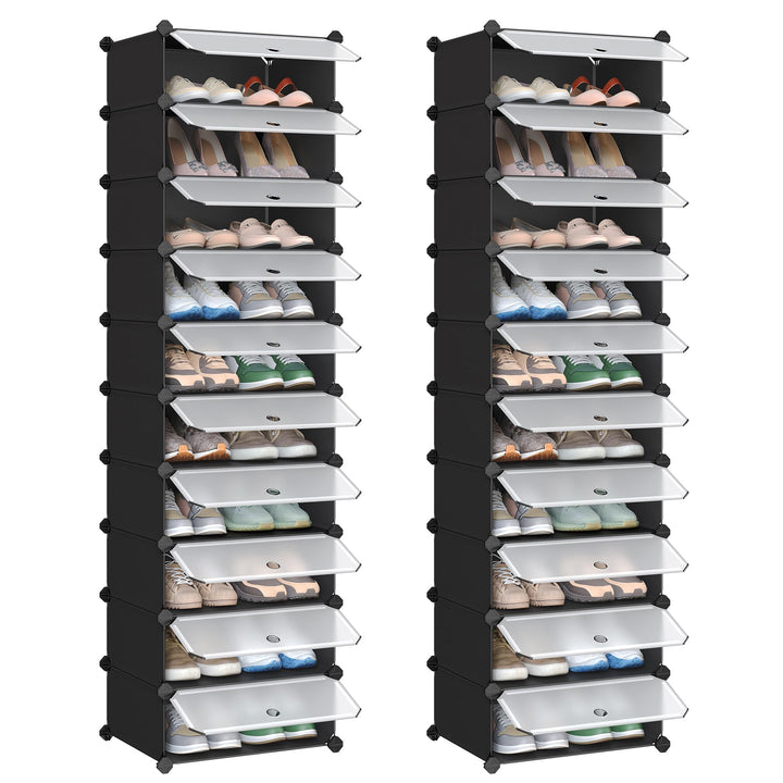 SONGMICS Schuhregal, Steckregal, Regalsystem, Schuh-Organizer, DIY-Regal, mit Tür, aus PP-Kunststoff