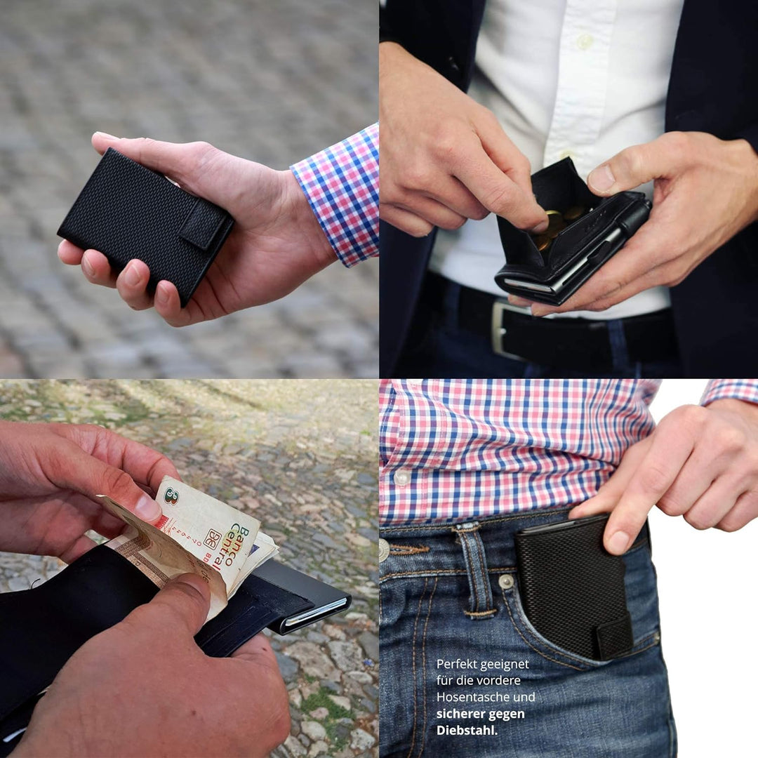 SecWal Kartenetui mit Münzfach Reissverschluss (Schwarz Osaka), Schwarz Osaka