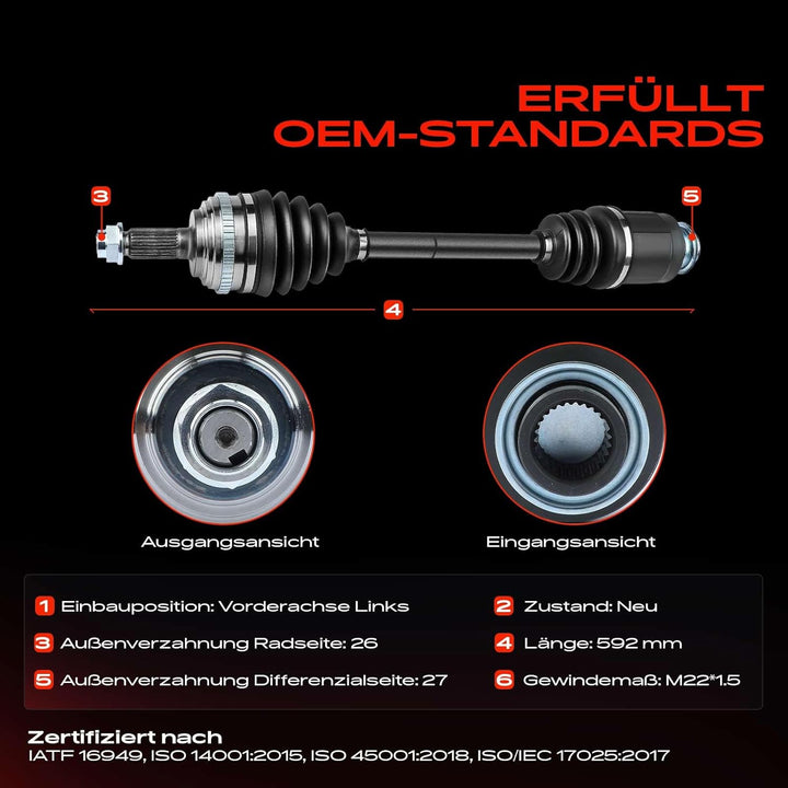 Frankberg Antriebswelle mit ABS Vorderachse Links Kompatibel mit HR-V GH 1.6L 1999/03-2007/12 Replac