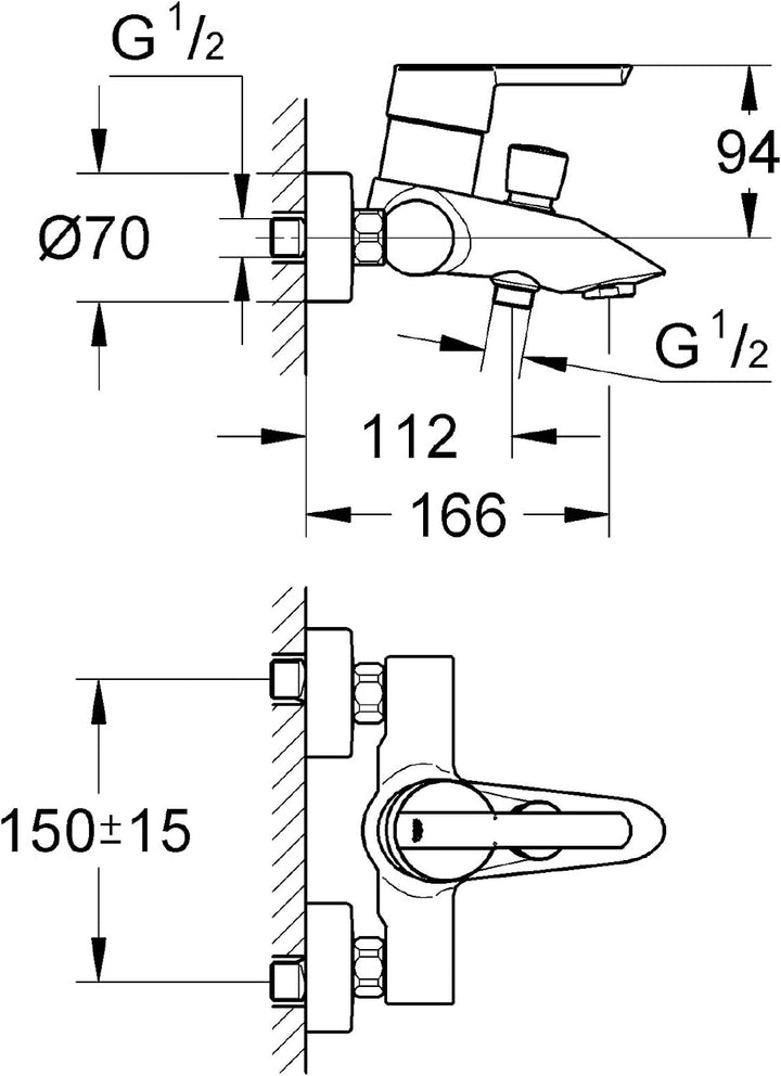 Grohe Wannenarmatur Feel, 32269000, mit Mengenbegrenzung, Rückflussverhinderer, Einhandmischer für W