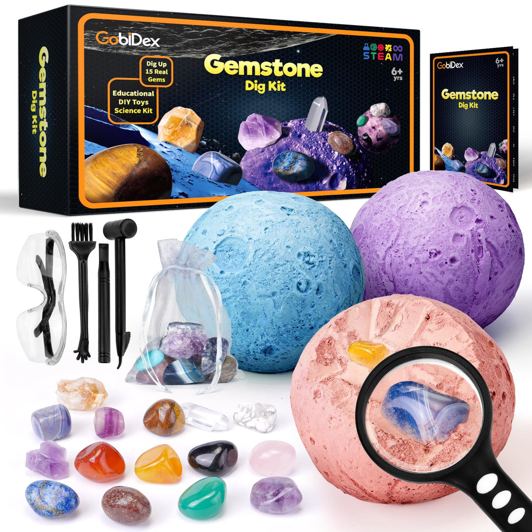GobiDex Ausgrabungsset für Kinder, Natürliche Edelsteine und Kristalle, Mineralien Steine für Kinder
