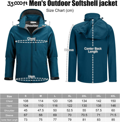 33,000ft Softshelljacke für Herren Wasserdicht Winterjacke Winddicht Warme Fleece Gefüttert Windbrea