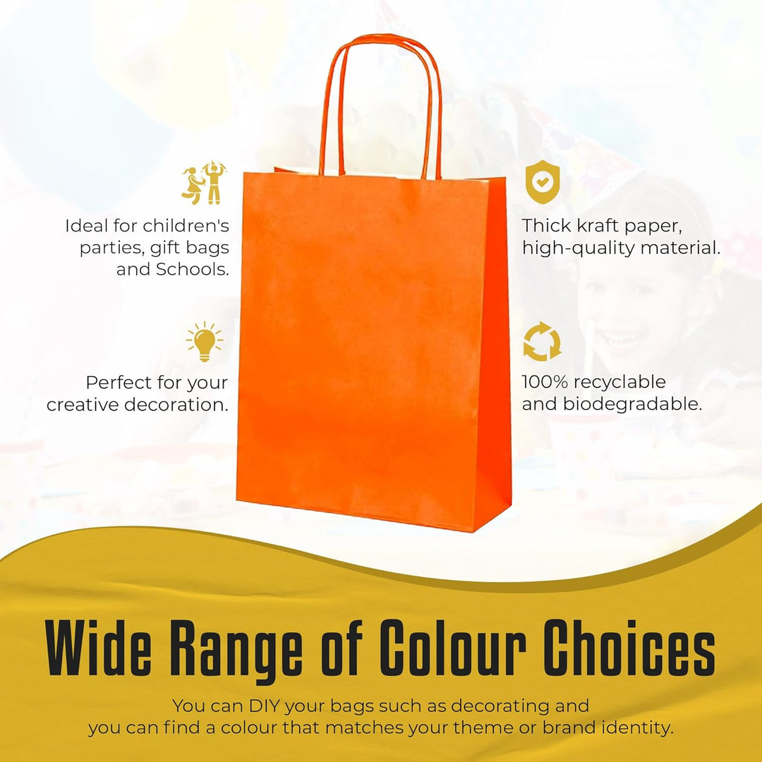 Thepaperbagstore 30 Papiertüten für Partys und Geschenke mit Griffen - Orange - 180x220x80mm Orange