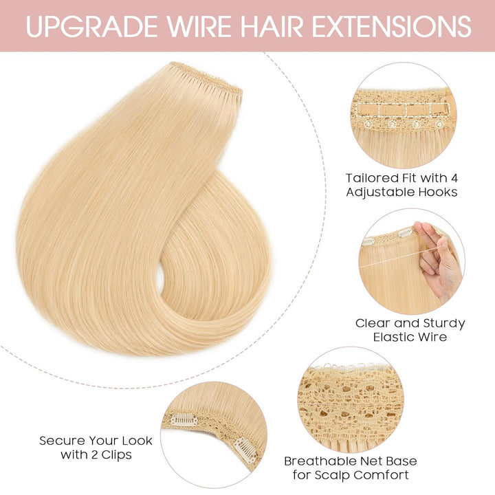 Extensions Echthaar mit transparenter Schnur, Silk-co Wire in ExtensionsPlatinblond 75g, Secrets Hai