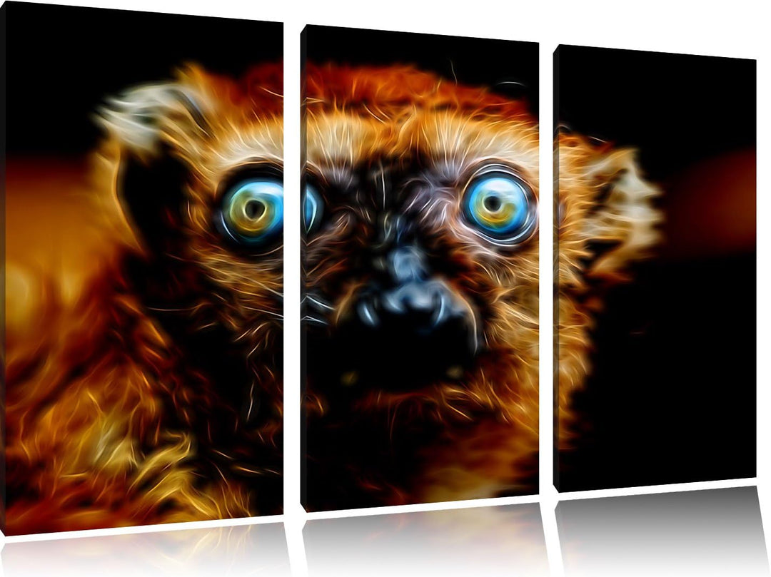 Dark seltener Blauaugenmaki NewArt 3-Teiler Leinwandbild 120x80 Bild auf Leinwand, XXL riesige Bilde