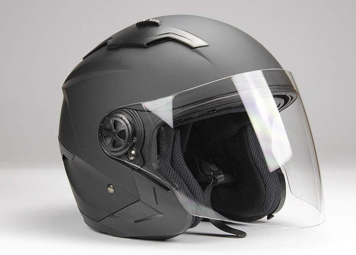 BNO Jethelm mit Langvisier Jet300 Motorradhelm Roller Helm Schutzhelm Matt Schwarz (S-XXL) (S), S