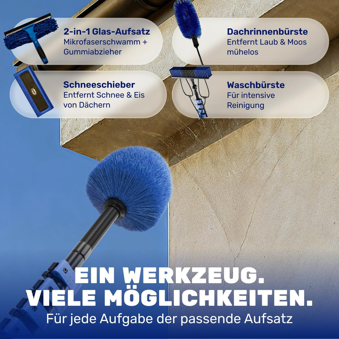 BoomDing Teleskop Waschbürste mit Photovoltaik Schneeschieber – 5,8m – All-in-One Reinigungsset mit