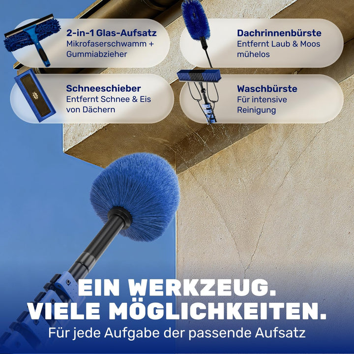 BoomDing Teleskop Waschbürste mit Photovoltaik Schneeschieber – 5,8m – All-in-One Reinigungsset mit