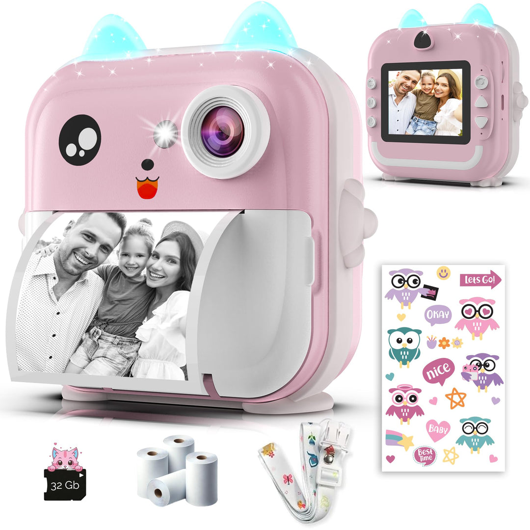 Sofortbildkamera Kinder – 1080P HD, 48 MP, 32-Gb-Karte, Bluetooth, Kostenlose App, 4 Rollen Druckpap