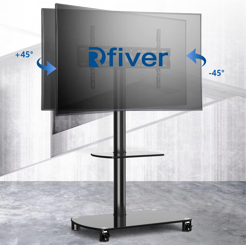 Universal Mobiler TV Ständer Rollbar Schwenkbar Höhenverstellbar mit 2 Platten für 32 bis 70 Zoll Fe