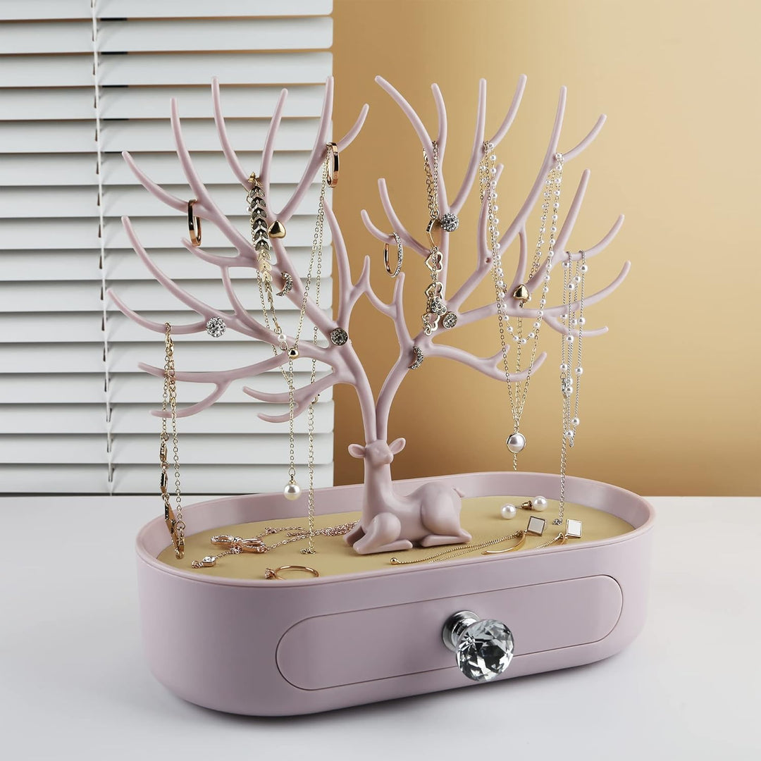 MORE&LESS Geweih Schmuck Display Stand mit Schublade und Kristallgriff, Baum Turm Rack hängende Orga