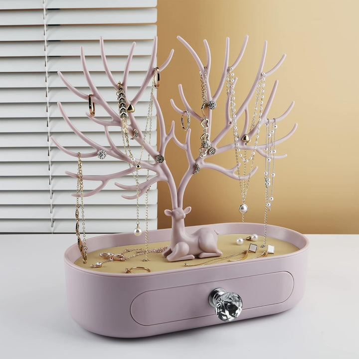 MORE&LESS Geweih Schmuck Display Stand mit Schublade und Kristallgriff, Baum Turm Rack hängende Orga