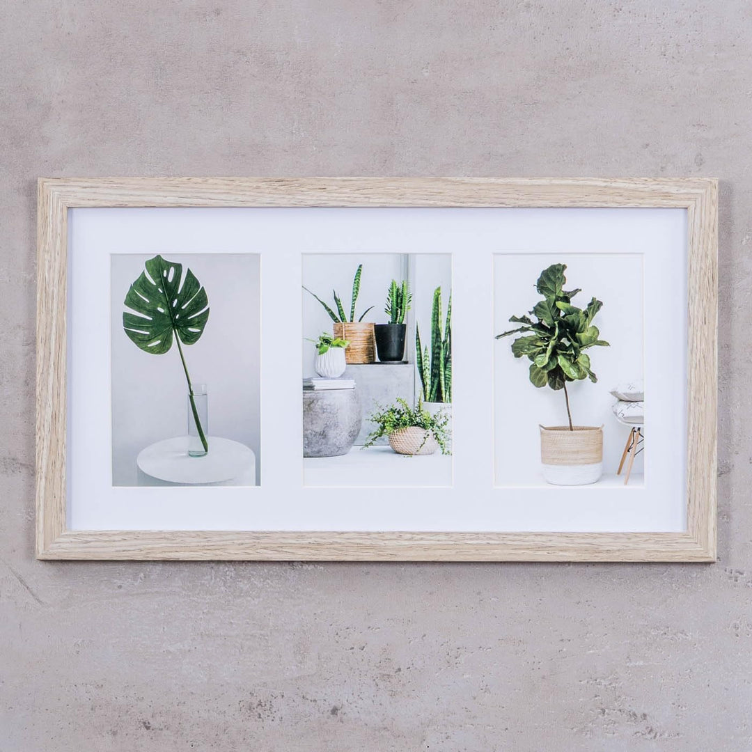 levandeo Bilderrahmen Collage 3 Fotos 10x15cm Eiche Gekälkt Natur MDF Holz Passepartout Glasscheibe