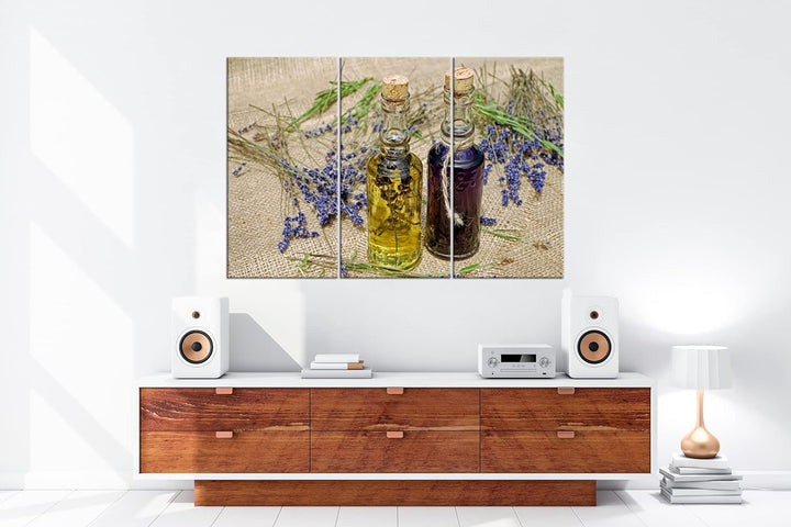 deyoli edles Öl mit Lavendel Format: 120x80 cm (3Teilig) als Leinwandbild, Motiv fertig gerahmt auf