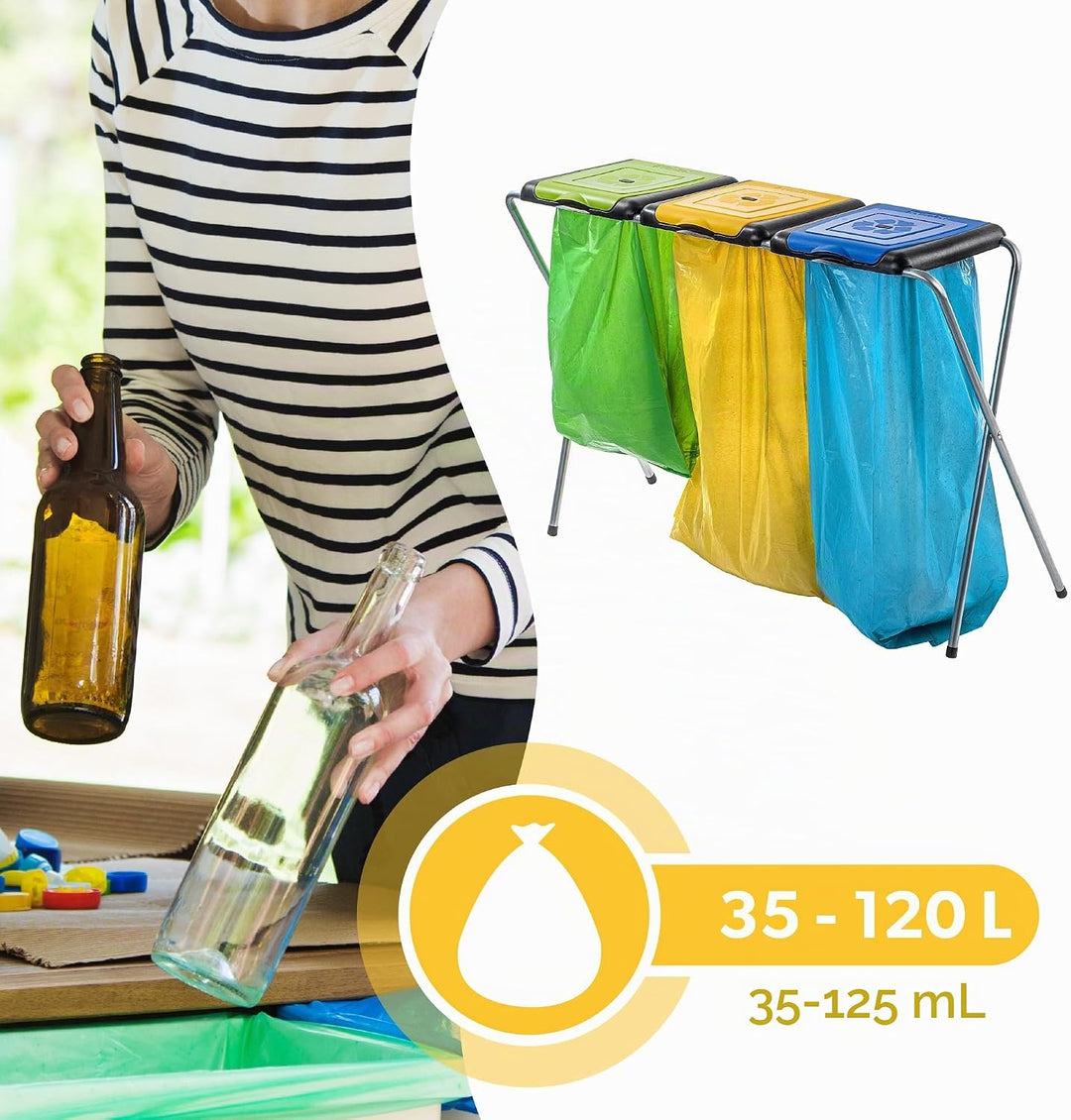 KADAX Ständer für Mülltrennung, stabiler Müllsackhalter mit Kunststoffdeckel, Müllsackständer, Abfal