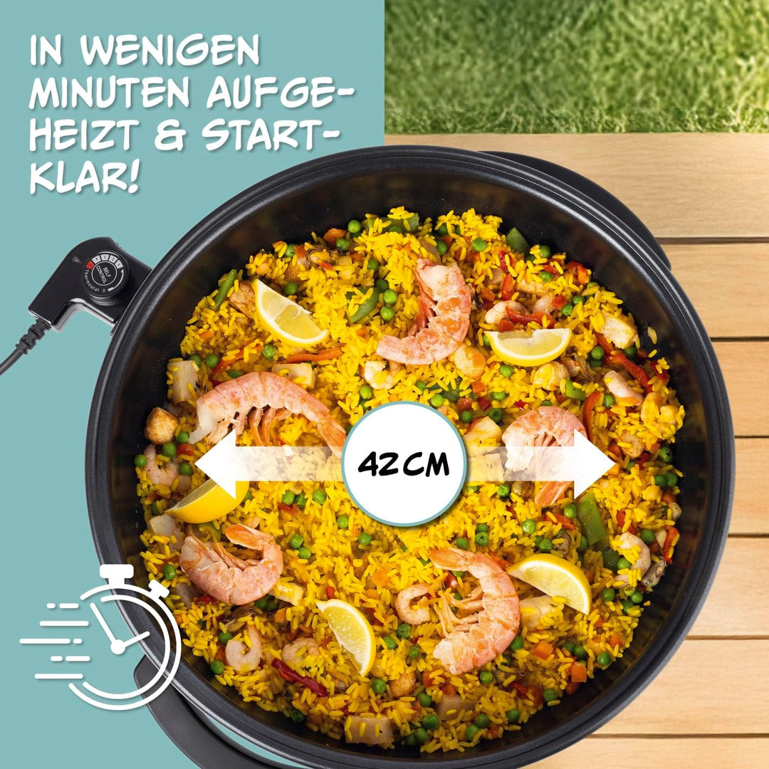GOURMETmaxx elektrische Pizza-Pfanne mit Thermostat, Glasdeckel & Antihaftbeschichtung | Multifunkti