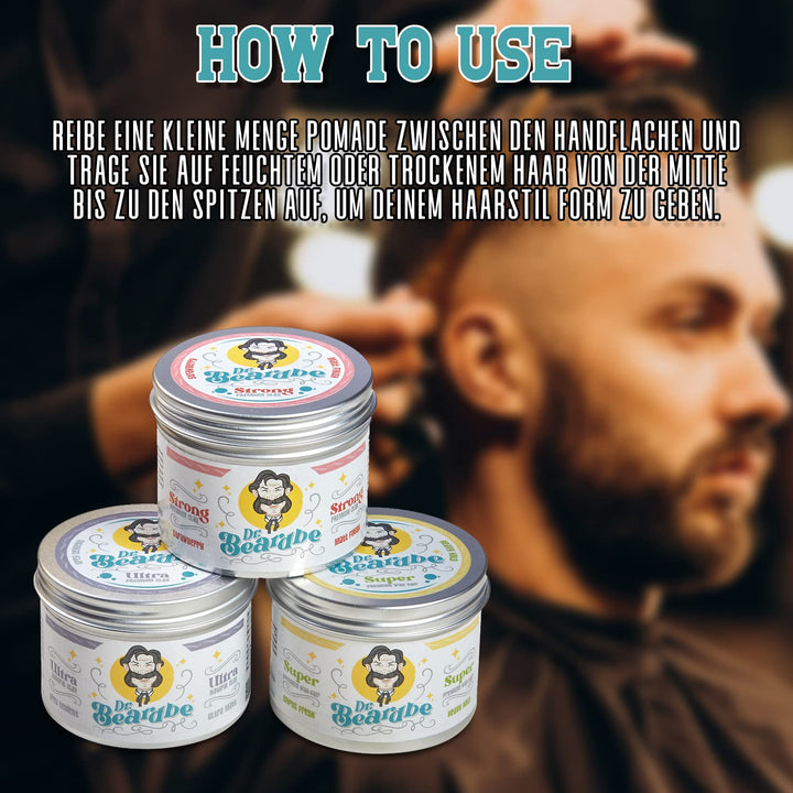 BEARDBE superstarkes Haarwachs-Pack für alle Haartypen mit Geschenkkamm, mit Zitrusaroma und extra s