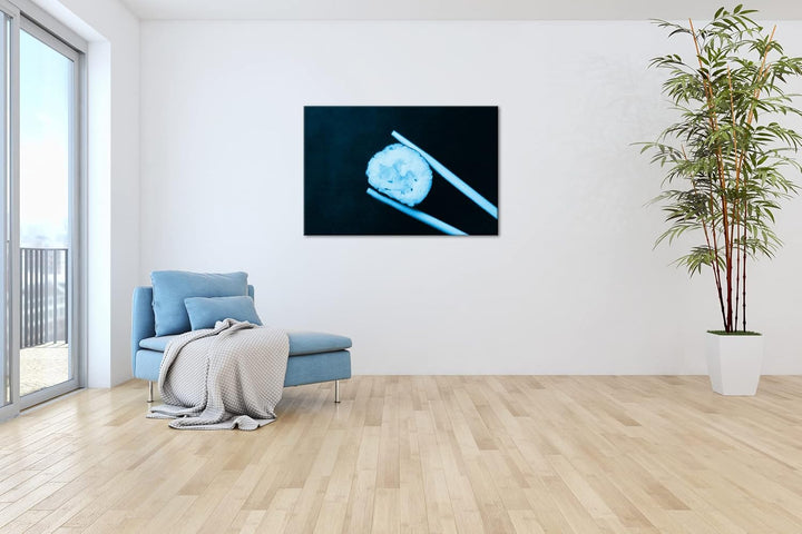 deyoli Sushi auf Essstäbchen Format 60x40 Effekt: Monocrome Blau als Leinwandbild, Motiv fertig gera