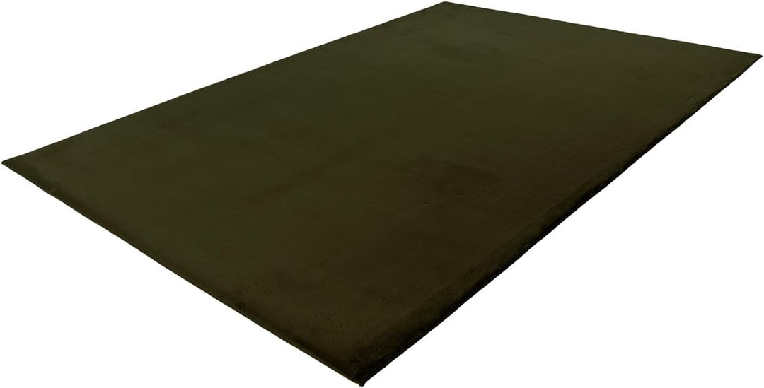 Hochflor Teppich Wohnzimmer - Einfarbig Basil, Oliv-Grün - 80x150 cm - Super Soft Polyester, Samtig-