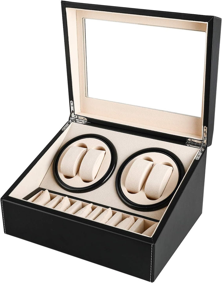 Gifort Automatische Uhrenbeweger Box, Drehen Uhrenbeweger 4+6 Lagerung Schmuckschatulle PU-Leder Uhr