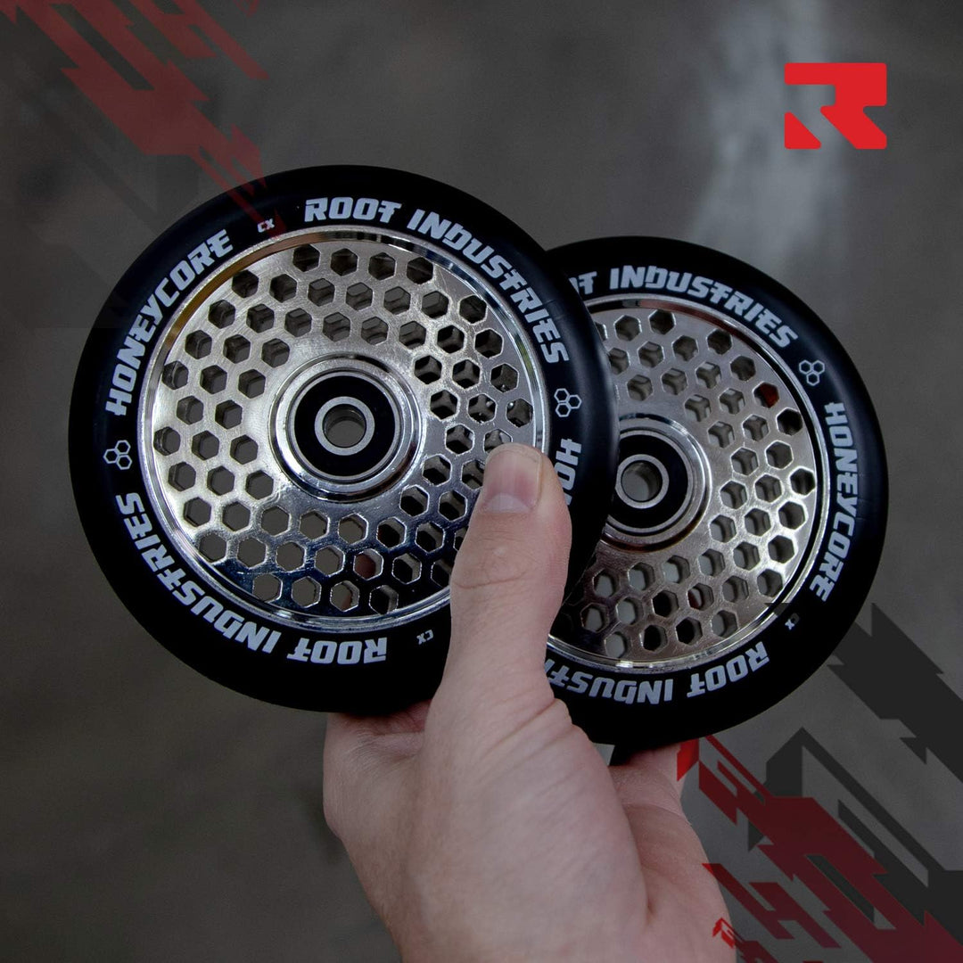 Root Honeycore Schwarz 110mm Rolle 2-Pack Complete (110mm - Mirror) Black/Mirror 110mm, Black/Mirror