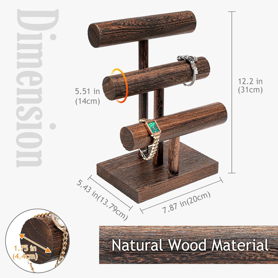 ProCase 3 Etagen T-Form Armbandhalter aus Holz, Abnehmbare Armband Halterung Schmuckhalter Armbänder