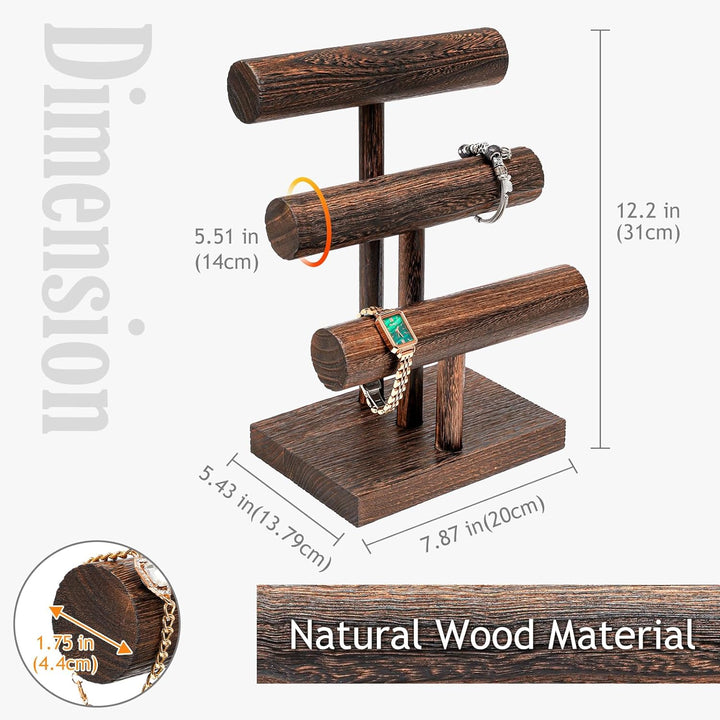 ProCase 3 Etagen T-Form Armbandhalter aus Holz, Abnehmbare Armband Halterung Schmuckhalter Armbänder