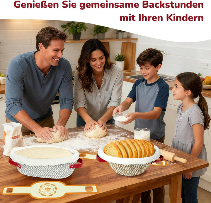 Gärkorb Brot Set, Brotgärkörbchen,Gärkörbchen Baumwollseil mit 2 Gärkörbchen (24cm rund & 28cm oval)
