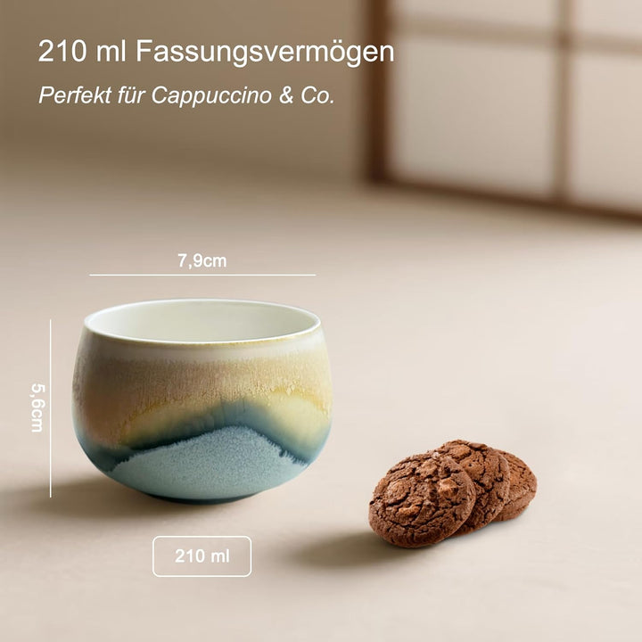 Cappuccinotassen SET 4x210ml-Weiss, Hochwertige Tassen aus Porzellan, Handgefertigte bunte Kaffeetas