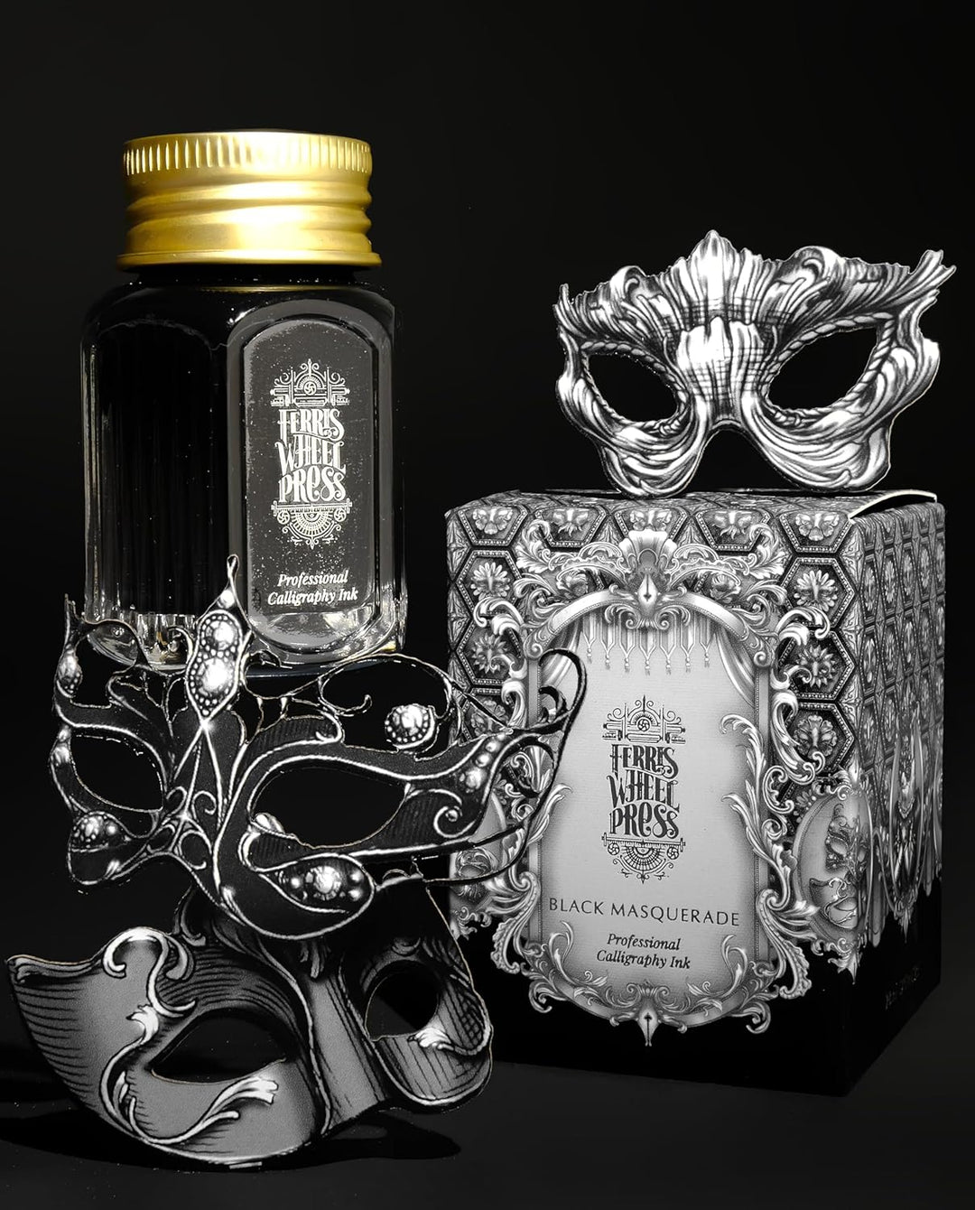 Ferris Wheel Press Calligraphy Ink | Black Masquerade with Silver Shimmer | 28ml Black 28 ml, Black